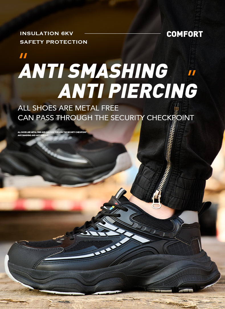 Anti-smash and anti-puncture breathable lightweight summer with steel toe safety shoes