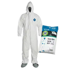 DuPont Tyvek 500 Xpert Disposable Protective Coverall with Respirator-Fit Hood and Elastic Cuff White
